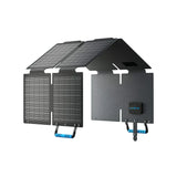BLUETTI SORA-60 portable solar panel shown both folded and unfolded, highlighting the fold-out design