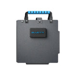 BLUETTI SORA-60 portable solar panel folded closed and standing upright, showing the BLUETTI logo cover and carry handle