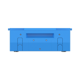 End of the BLUETTI B4810 deep-cycle battery in blue, with a recessed carry handle and the fold-out terminal cover outlines