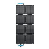 BLUETTI SORA-60 portable solar panel unfolded flat, showing its eight monocrystalline segments and blue carry handle