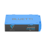 BLUETTI B4810 deep-cycle battery, elevated three-quarter view showing the blue top plate with the BLUETTI wordmark and the labelled side