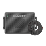 BLUETTI Charger 2 with its mounting brackets, shown beside the coiled heavy-gauge car battery cable it ships with