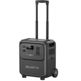 BLUETTI Elite 320 with its telescopic handle extended, showing the wheels and the trolley stance