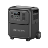 BLUETTI Elite 320 three-quarter view from the front left with the wheels and side vents visible
