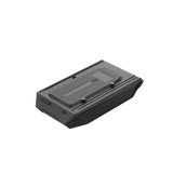 EcoFlow WAVE 3 Add-On Battery seen from above at an angle, showing the ribbed top panel the air conditioner sits on, the power button and the row of battery level lights